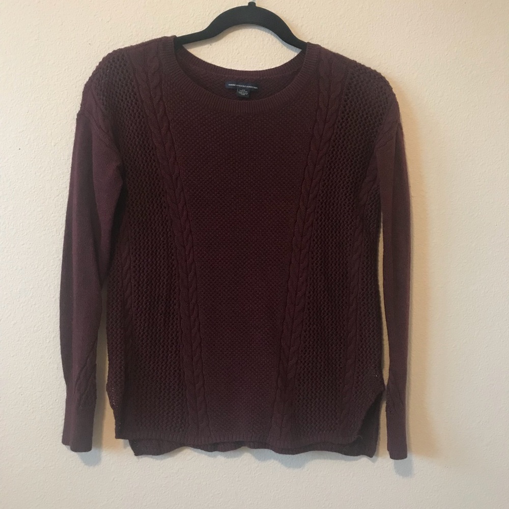 American Eagle Cable Knit Crew Sweater Burgundy